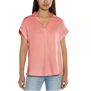 GAP Ladies' Popover Notched Collar Tacked Cuffs Blouse, Pink, Small